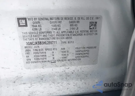 2017 Chevrolet Trax Ls из США, поврежденный, VIN 3GNCJKSB3HL289711